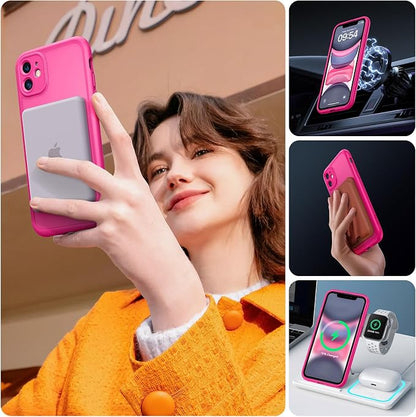 TOCOL for iPhone 11 Case, Compatible with Magsafe, Full Camera Protection, Built-in Magnets, Drop Protection, Translucent Matte Phone Case for iPhone 11 6.1 inch (Hot Pink)