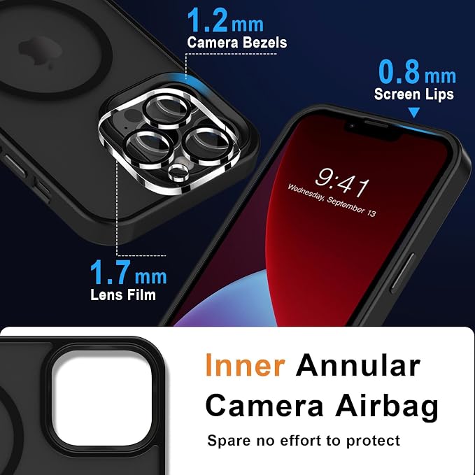 MOCCA Strong Magnetic for iPhone 13 Pro Max Case,[Compatible with Magsafe][Glass Screen Protector+Camera Lens Protector] Slim Thin Shockproof Cover Phone Case for iPhone 13 Pro Max 6.7", Black