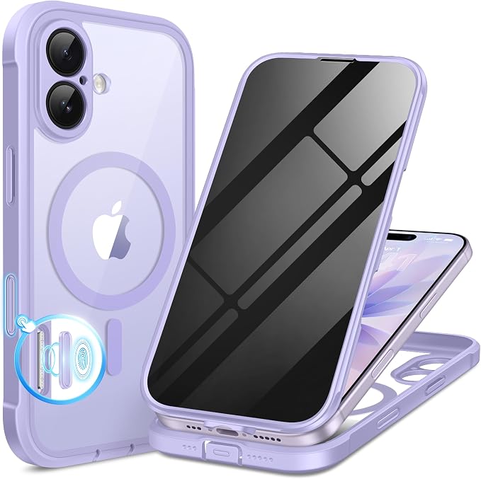 BERFY for iPhone 17 Case, Compatible with MagSafe, Built-in Privacy Screen Protector, Camera Protection, Shockproof Full Body Phone Case 6.3", Clear Purple