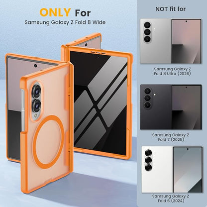 Caka Magnetic for Samsung Galaxy Z Fold 8 Case with Hinge Protection Orange | Compatible with MagSafe, Built-in Outer Screen Protector, Hinge Guard, Translucent Matte Back, 360° Hybrid Drop Defense