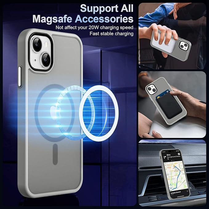 MOCCA Strong Magnetic for iPhone 13 Case, [Compatible with Magsafe][Screen Protector+Camera Lens Protector] Translucent Matte Back Slim Shockproof Case for iPhone 13 Phone Case 6.1", Titanium Gray