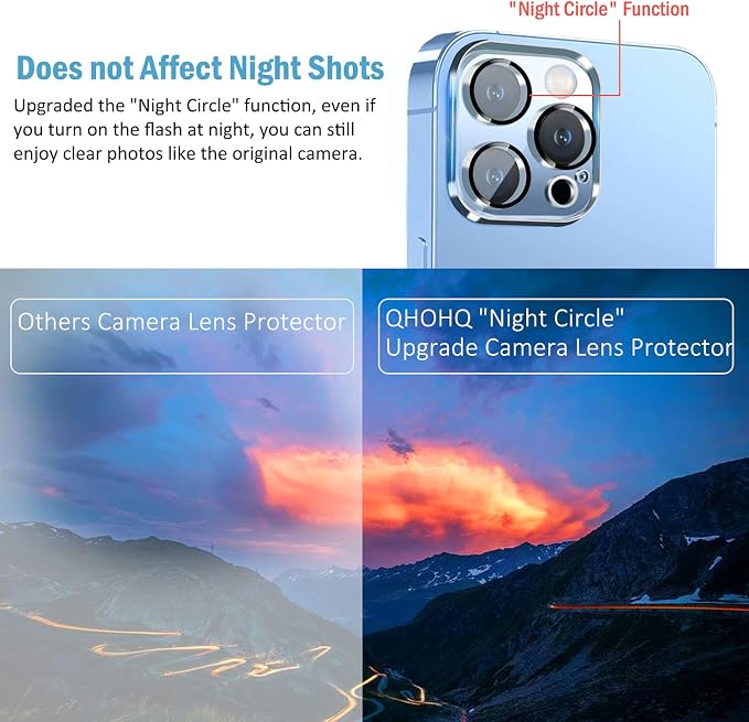 QHOHQ [3 Pack] Tempered Glass Camera Lens Protector for iPhone 13 Pro 6.1" ＆ iPhone 13 Pro Max 6.7", 9H Hardness, Ultra HD, Anti-Scratch, Easy to Install, Case Friendly [Does not Affect Night Shots]