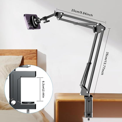 Gooseneck Bed Phone Holder for Magsafe iPhone Stand, Desk Magnetic Phone Arm Mount with Clamp, Adjustable Bedside Laying Down Tablet Mount Compatible with Kindle iPhone 15 14 13 12