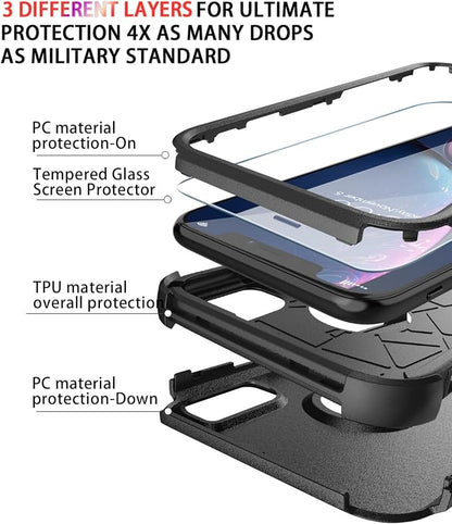Diverbox Designed for iPhone Xr case with Screen Protector Heavy Duty Shockproof Shock-Resistant Cases for Apple iPhone Xr Phone (Black+Screen Protector)