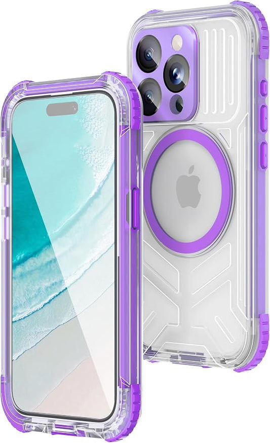 WIFORT for iPhone 15 Pro Waterproof Case, [IP68 Underwater Dustproof][Built-in Screen][15FT Military Shockproof], 360 Full Body Sealed Protection Cover Magnetic Frosted Phone Case, 6.1" Purple