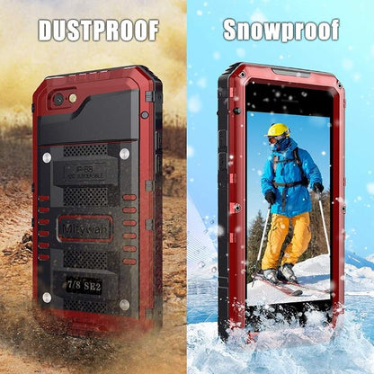 Mitywah Waterproof Case for iPhone SE 2020, Heavy Duty Military Grade Armor Metal Case, Full Body Protective Shockproof Dustproof Strong Rugged Thick Case for iPhone SE2, Red