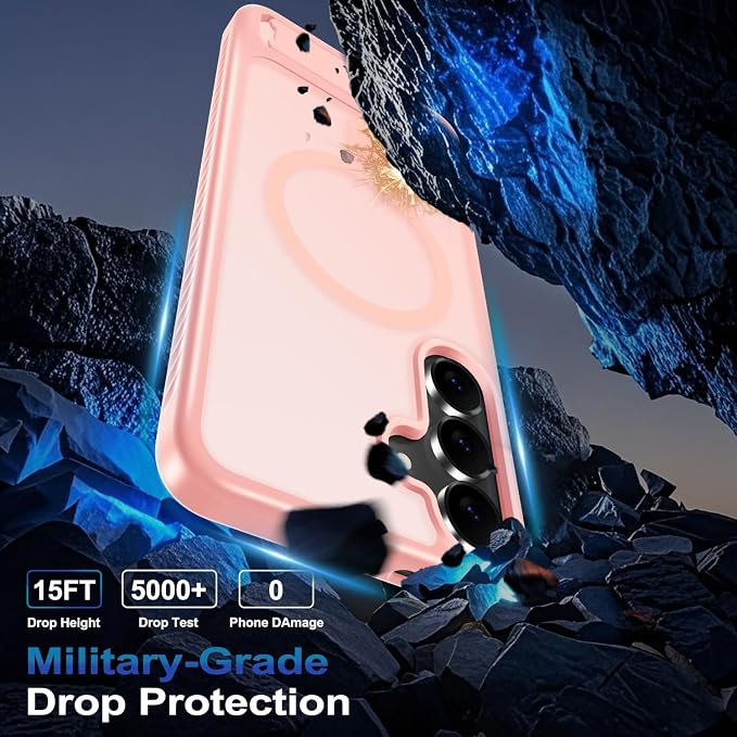 for Samsung Galaxy S25 FE Case with Screen Protector+Lanyard Wrist Strap,Magnetic Translucent Matte Rugged Slim Phone Cover Built in Invisible Kickstand [Fit for MagSafe],2025 Cute Pink