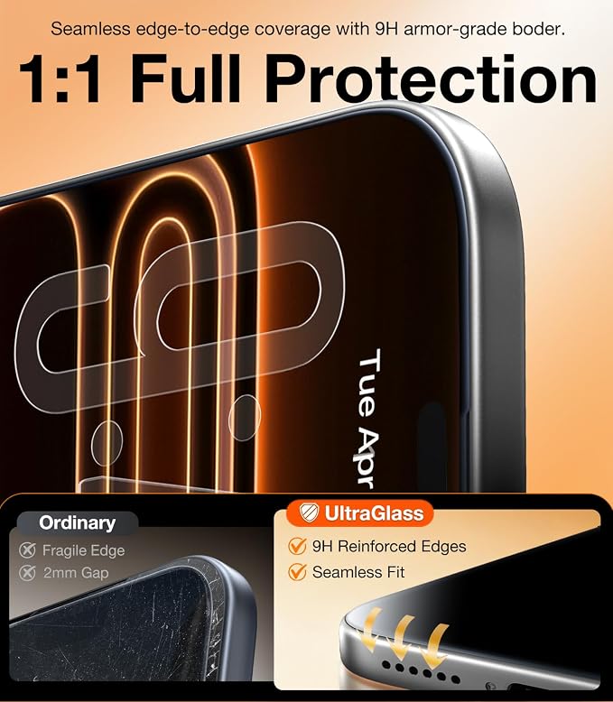 UltraGlass 9H+ Glass for iPhone 16 Pro Privacy Screen Protector [NO.1 Military Grade Shatterproof] Privacy Screen iPhone 16 Pro Tempered Glass [100% Anti Spy & Longest Durable] 2 Pack