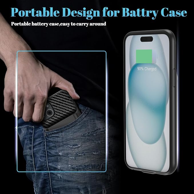 13800mAh Battery Case for iPhone 15 Plus(6.7 inch), [2026 Upgraded] High Capacity Rechargeable Extended Charging Charger Case with Tempered Glass Screen Protector, Black