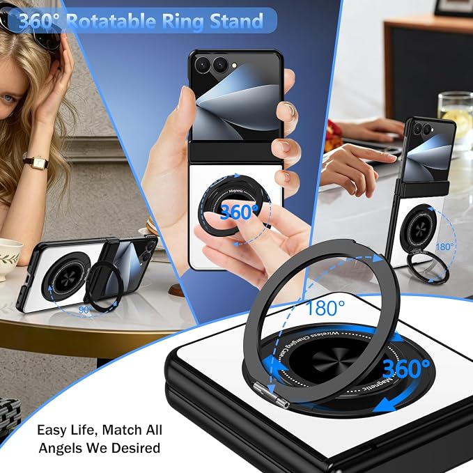 Hekodonk for Galaxy Z Flip 8 Case with 360 Rotatable Stand,[Compatible with MagSafe][Front Screen Protector],Magnetic Ring Holder with Hinge Protective Case for Samsung Z Flip 8,Sliver
