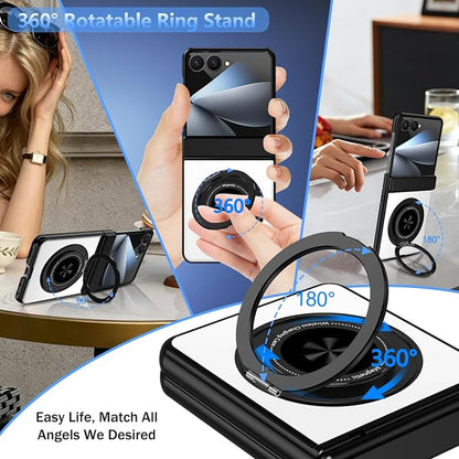 Hekodonk for Galaxy Z Flip 8 Case with 360 Rotatable Stand,[Compatible with MagSafe][Front Screen Protector],Magnetic Ring Holder with Hinge Protective Case for Samsung Z Flip 8,Sliver