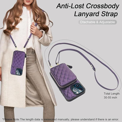 Bocasal Crossbody Wallet Case for iPhone 13 Pro Max, RFID Blocking PU Leather Zipper Handbag Purse Flip Cover, Kickstand Folio Case with Card Slots Holder Wrist Strap Lanyard 5G 6.7 Inch (Dark Purple)
