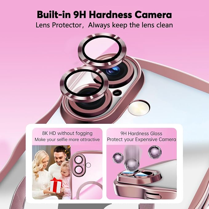 Misscase for iPhone 17 Case with Privacy Screen Protector,Compatible with MagSafe,Cute Wave Frame Anti-Scratch Case with Camera Lens Protector Plating Bling Case for iPhone 17 6.3" Women Pink