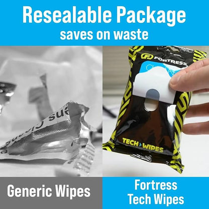 Fortress Electronic Wipes (25 ct, Pack of 5) To-Go Tech Wipes for Screens, Phones, Keyboards, TV Monitors, Computer Screens, and More [Travel Size] Skin-Safe