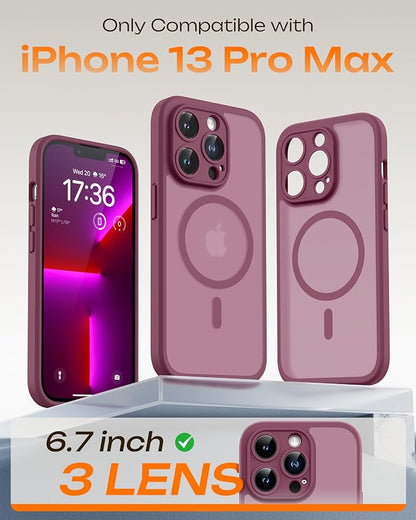 TOCOL for iPhone 13 Pro Max Case, Compatible with Magsafe Charger, Full Camera Protection, Translucent Matte for iPhone 13 Pro Max iPhone Case 6.7 inch (Plum)