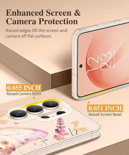 GVIEWIN for Samsung Galaxy S26 Ultra Case, Clear Floral Slim Shockproof Protective Women Phone Case, Non-Yellowing, with Screen Protector & Camera Lens Protector for S26 Ultra 6.9", Magic Butterfly