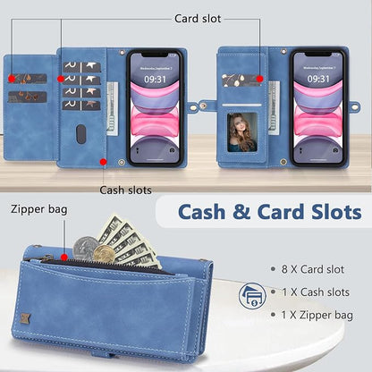 Wallet Case for iPhone 11 with Card Holder/Crossbody Wallet/Strap| RFID Blocking | Magnetic | Kickstand | Detachable | PU Leather Phone Case for iPhone 11,6.1 in,Sky Blue