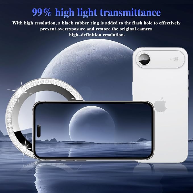 ShinKin Camera Lens Protector for iPhone Air (6.5 inches), Glitter Camera Cover, 9H Tempered Glass Individual Metal Ring Camera Protector for iPhone 17 Air (Diamond - Silver)