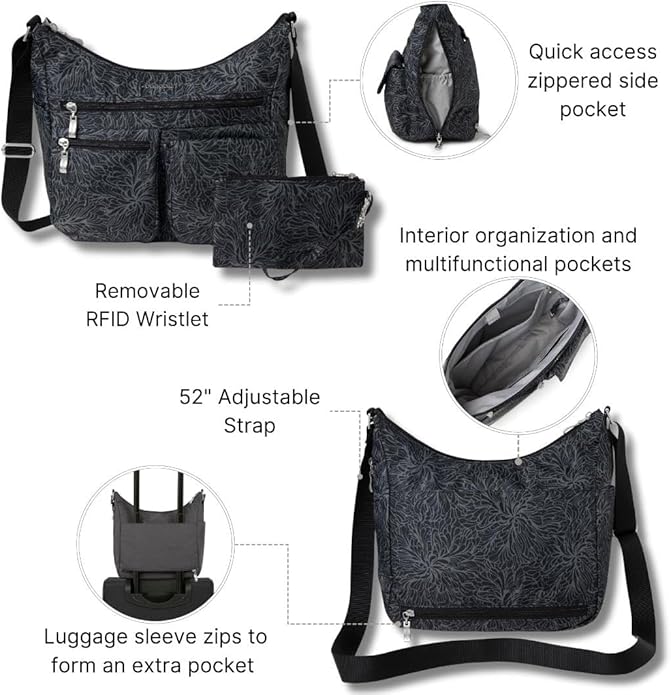 Baggallini womens Everywhere Bagg Crossbody Women 11x9 Lightweight Nylon Hobo Water-resistant Travel Bag W/Rfid