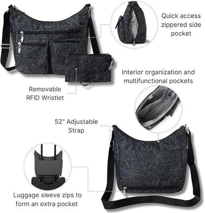 Baggallini womens Everywhere Bagg Crossbody Women 11x9 Lightweight Nylon Hobo Water-resistant Travel Bag W/Rfid