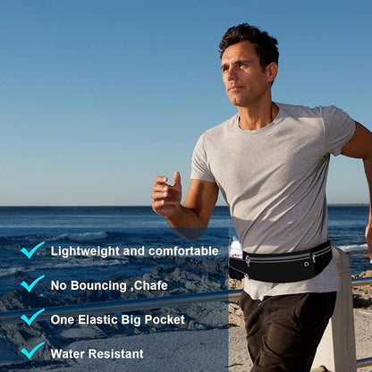 Slim Running Belt for Women Men,Runners Fanny Pack Phone Holder,Money Belt,Running Gear Accessories,with 3 Pockets (Jet Black)