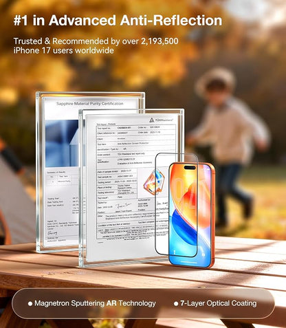 UltraGlass TOP 9H+ OptiArmor for iPhone 17 Pro Screen Protector [NO.1 Anti-Reflection & Military Grade Shatterproof] Anti Glare Screen Protector 17 Pro Tempered Glass Longest Durable AR, 2 Pack