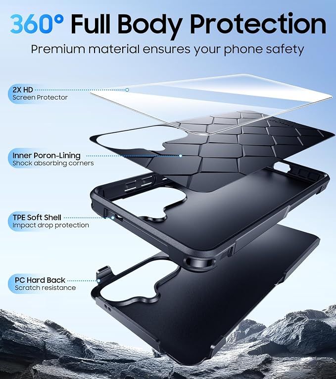 Red2Fire for Samsung Galaxy S26 Case 6.3 Inch, [Military Grade Drop Protection][2 Pack Screen Protectors] Heavy Duty Full Body Shockproof Non-Slip Phone Case,Black
