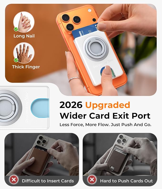Compatible with Magsafe Wallet 3 Cards Holder [20X Strong Magnet] Magnetic Phone Grips Stand Mount Dual Ring 360° Rotation Desk Cellphone Fits for iPhone 17/16/15/14/13/12 Pro Max