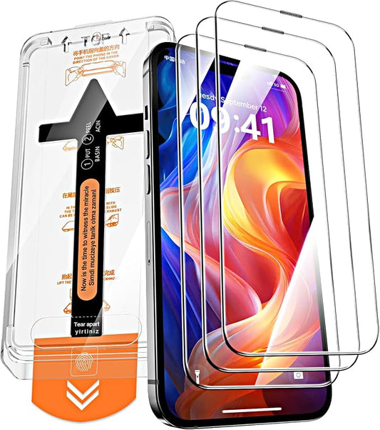 3 Pack Screen Protector for iPhone 15 Pro Max 6.7 Inch, Auto Dust Removal, 9H Hardness, Anti-Fingerprint, HD Clear Tempered Glas with Auto Alignment Kit