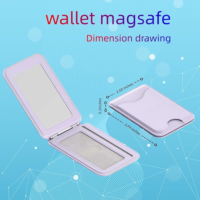 Upgraded for Magsafe Wallet, Strong Magnetic Phone Wallet with Adjustable Stand, Built in Makeup Mirror, 5 Card Holder, Rfid Blocking (Light Purple Fold)
