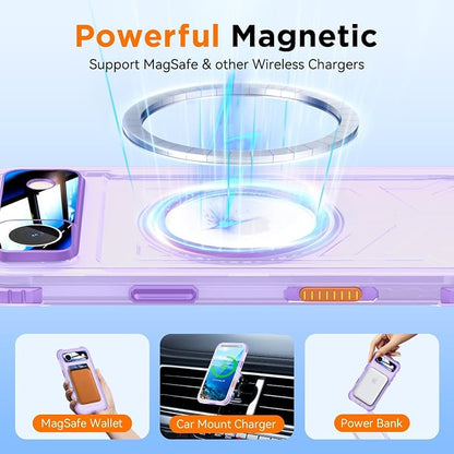 WIFORT for iPhone 17 Air Waterproof Case, [Fit for Magsafe] with Sapphire Lens & Screen Protector, IP68 Full Body 15FT Military Shockproof, Magnetic Frosted Phone Cover with Lanyard, 6.5" Purple