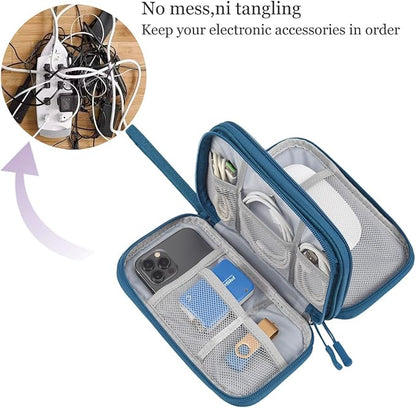 CAAORDKSO Travel Essentials Electronics Organizer Tech Pouch, Waterproof Cable Organizer Bag Charger Case for Travel Accessories, Cable, Cord, Charger, Phone, Power Bank, Earphone (Dark Green, Large)
