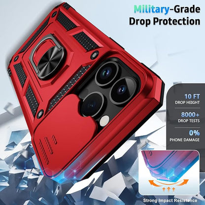 Weycolor for iPhone 14 Pro Max Case with Camera Lens Cover, HD Screen Protector, 10 FT Military Grade Drop Protection, Magnetic Ring Holder Kickstand Protective Phone Case, Red