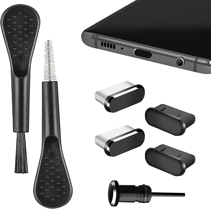 USB C Dust Plug Cover, 4pcs USB C Port Cover Cap Charging Port Cleaner with Cleaning Kits for iPhone 17 16 15 Series, Samsung Galaxy S23/S22/S21/S20 Ultra, Note 20/10 and All Type C Devices