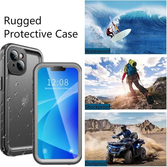 SPORTLINK for iPhone 14 Waterproof Case - Built-in Shockproof Dustproof Screen Protector - Heavy Duty Dropproof/Full Body 360 Protection/Cover for iPhone 14 6.1 Inch Black
