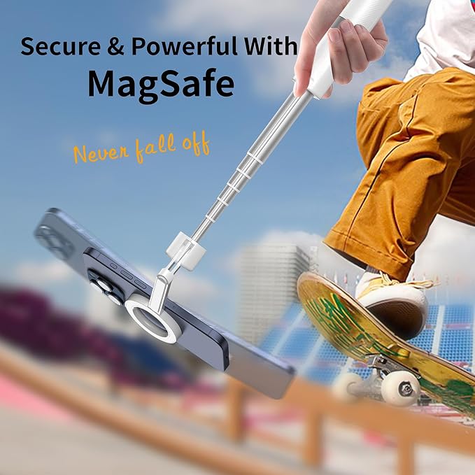SEAJIC Magnetic Phone Tripod for iPhone 54" Selfie Stick Tripod with Remote and Metal Ring, Phone for Video Recording, Cell Phone Mount Stand for Cellphone (White)