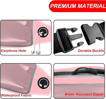 Running Belt for Women Men, Fanny Pack, Belt Bag, Money Belt, Waterproof Workout Waist Pouch Phone Holder with Touchscreen, Gym Running Gift Gear Accessories fits Phones UP to 6.5", Pink