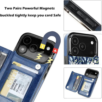 uCOLOR for iPhone 17 Pro Wallet Case with Card Holder PU Leather RFID Blocking Design iPhone 17 Pro flip case for Women Men Magnetic Clasp Kickstand Design 6.3 inch (Blue Daisy)