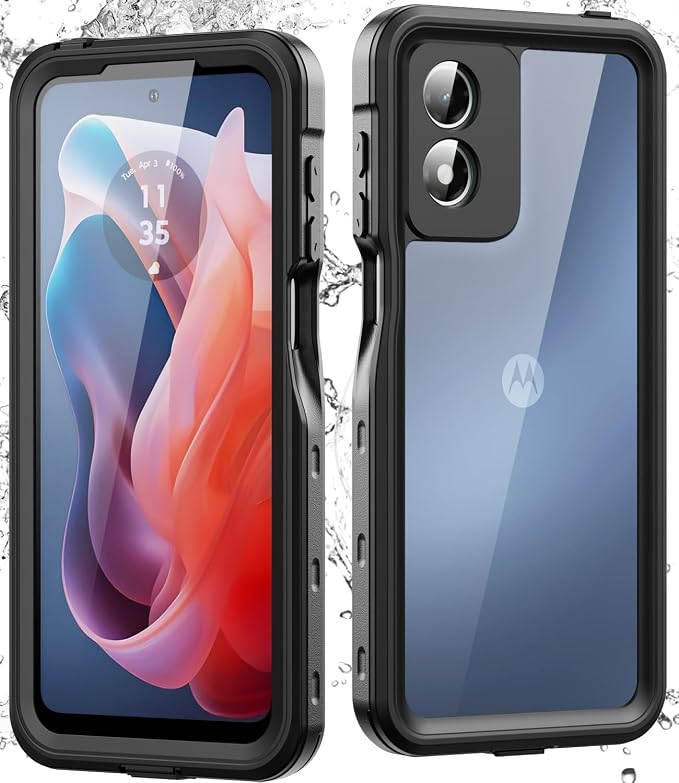 for Motorola Moto G Play 2024 Case, IP68 Waterproof with Built-in Screen Protector, Full Body Shockproof Dustproof Rugged Protective Phone Case for Moto G Play 2024 Black