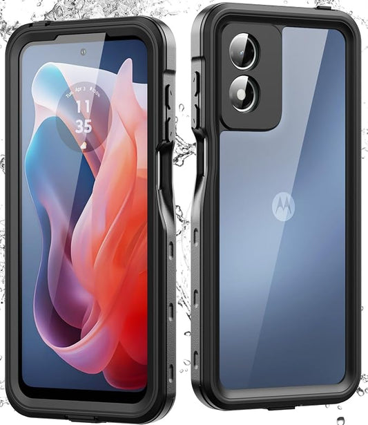 for Motorola Moto G Play 2024 Case, IP68 Waterproof with Built-in Screen Protector, Full Body Shockproof Dustproof Rugged Protective Phone Case for Moto G Play 2024 Black