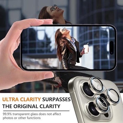 for iPhone 15 Pro/iPhone 15 Pro Max Camera Lens Protector Anti-Scratch Lens Cover, 9H+ Tempered Glass Camera Screen Cover Protector, HD View w/Night Shoot, Shatterproof, Natural Titanium