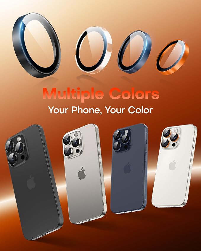 TOCOL for iPhone 15 Pro Max Camera Lens Protector/iPhone 15 Pro Camera Lens Protector Tempered Glass HD Individual Scratch Resistant Cover Accessories Case Friendly 2 Pack（Orange）