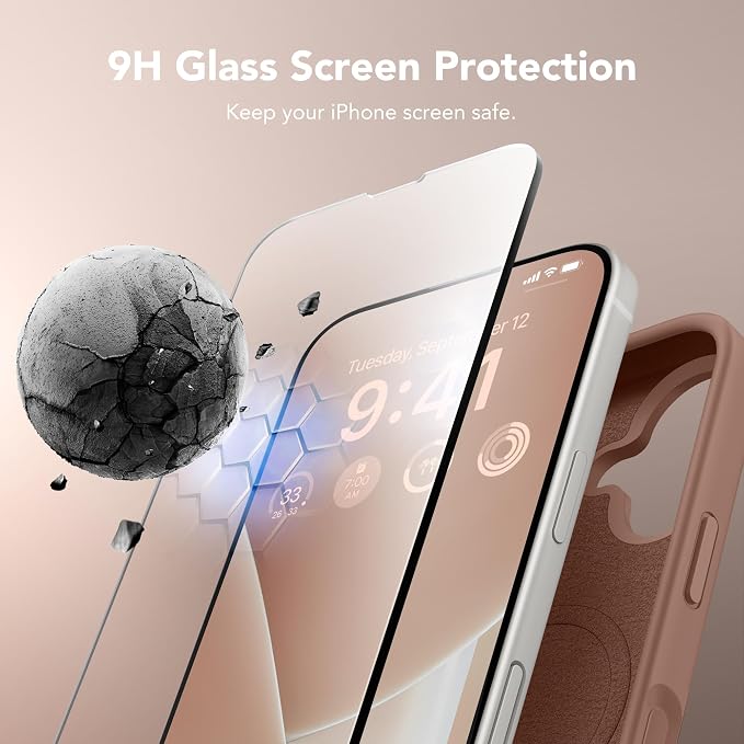 GONEZ Magnetic for iPhone 16 Case, Compatible with MagSafe, [Screen Protector + Camera Lens Protector], Liquid Silicone Shockproof Protective Phone Case for iPhone 16 6.1", Brown