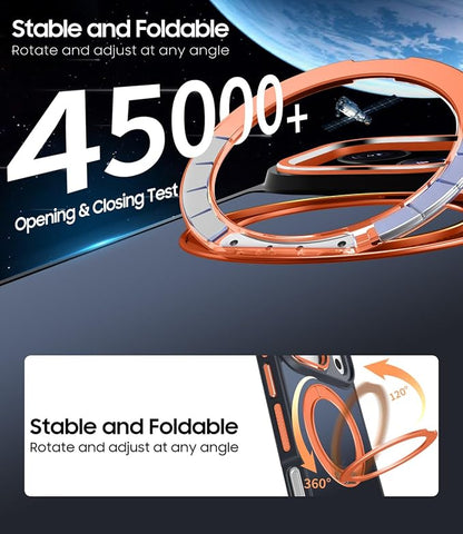 for iPhone 17 Pro Max Case with 360 Magnetic Ring Stand, Fit MagSafe, Military-Grade Shockproof Protection, Non-Slip Slim Translucent Protective Phone Cover, Orange