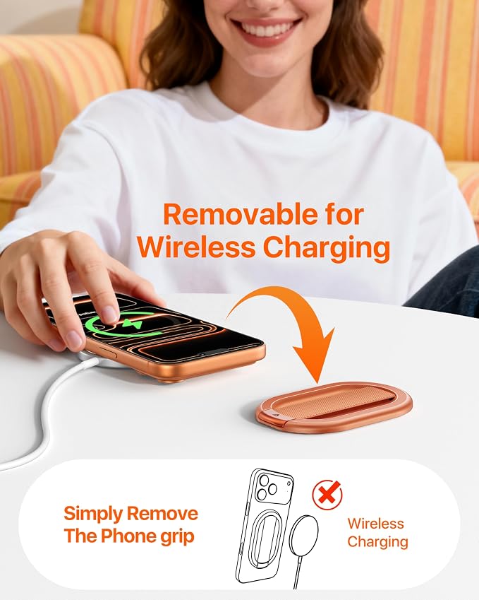 andobil [2026 All-New] Magnetic Phone Grip for Magsafe with Finger Strap [Comfortable & Durable] Magnetic Phone Ring Holder for MagSafe Accessories & iPhone 17 Air 16 Pro Max Plus 15 14 13 12, Orange
