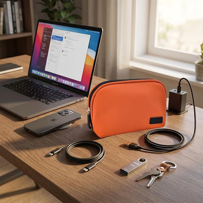 CAAORDKSO Travel Cable Organizer, Electronic Travel Organizer Case, Cord Organizer Bag, Portable Electronic Accessories Case Travel Essentials Tech Pouch for Cord, Charger, Power Bank, Earphone,Orange