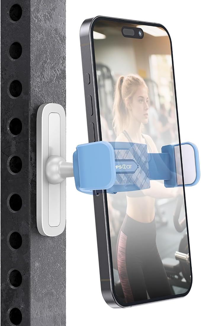 APPS2Car Gym Magnetic Phone Holder, 360 Adjustable, Compatible with 4.7-6.5" Smartphones, Alloy Base and Joint, Gym Accessories for Women, Blue