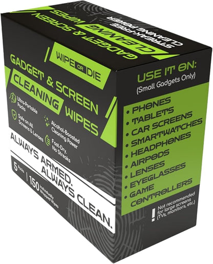 Electronic Wipes for Touch Screens - 150 Phone Wipes for Mobile, Tablet & Car Displays - Lens Wipes Individually Wrapped - Alcohol-Boosted
