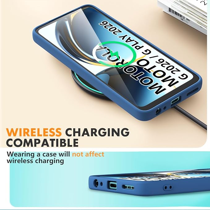 for Motorola Moto G 2026/G Play 2026 Case, 2 Pack Tempered Glass Screen Protectors, Soft TPU Liquid Silicone Shockproof Gel Cover-Blue