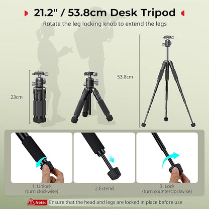 SmallRig VT-20Pro 21.2"/ 53.8cm Mini Tripod for Camera and Phone, Aluminum Alloy Small Desktop Tripod with 360° Ball Head, Table tripods Load Up to 11lb / 5kg